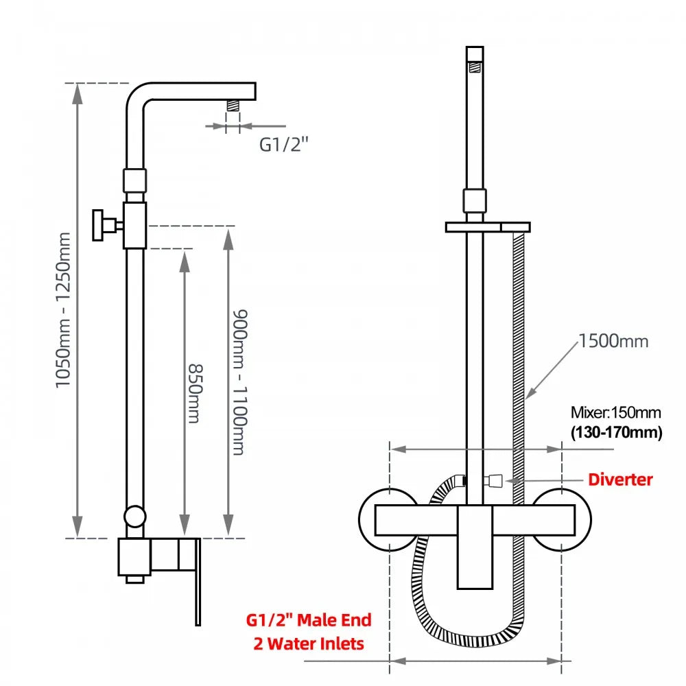 FUSION SQUARE RAIN SHOWER SET WITH EXTERNAL MIXER - CHROME