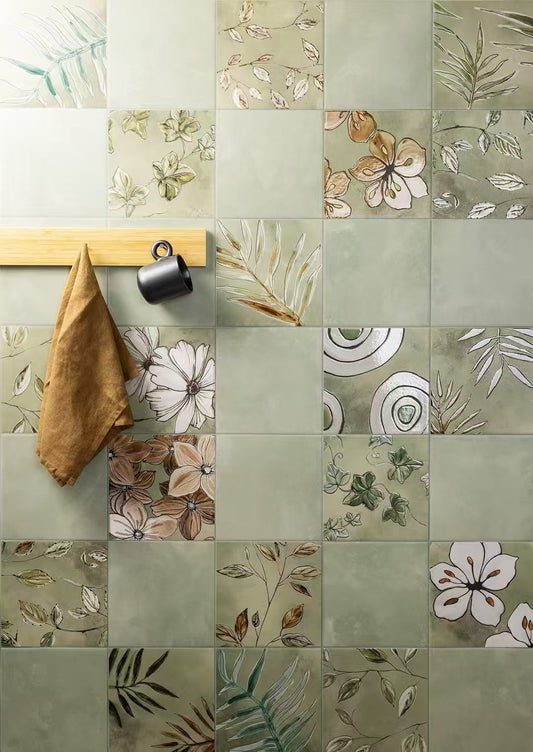 200x200mm Decorative 3D tiles with floral and leaf patterns - Backsplash Tiles