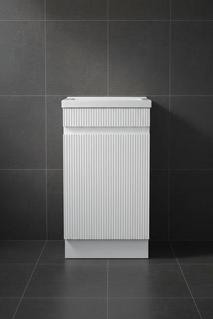 400MM FLUTED MATTE WHITE PLYWOOD FLOORSTANDING VANITY WITH CERAMIC TOP
