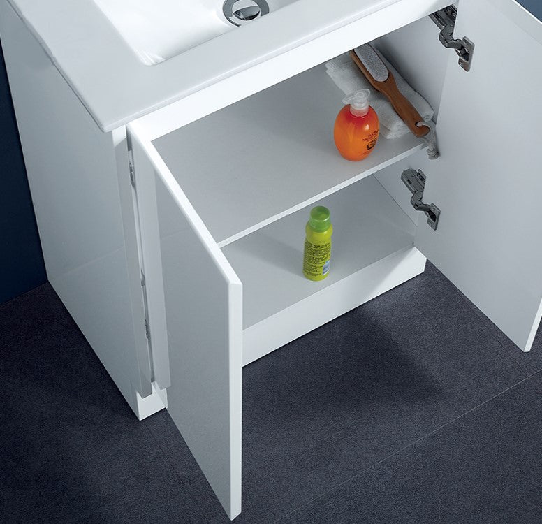 600MM PVC WATERPROOF VANITY GLOSS WHITE FLOORSTANDING WITH CERAMIC TOP