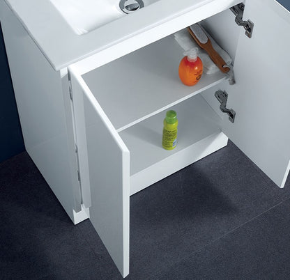 600MM PVC WATERPROOF VANITY GLOSS WHITE FLOORSTANDING WITH CERAMIC TOP