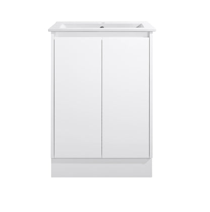 600MM PVC WATERPROOF VANITY GLOSS WHITE FLOORSTANDING WITH CERAMIC TOP