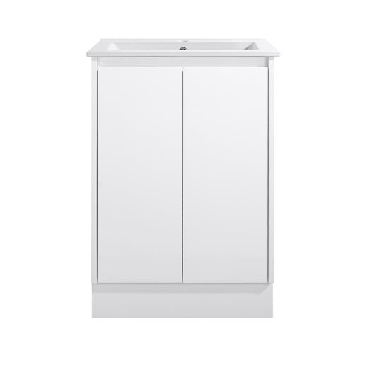 600MM PVC WATERPROOF VANITY GLOSS WHITE FLOORSTANDING WITH CERAMIC TOP