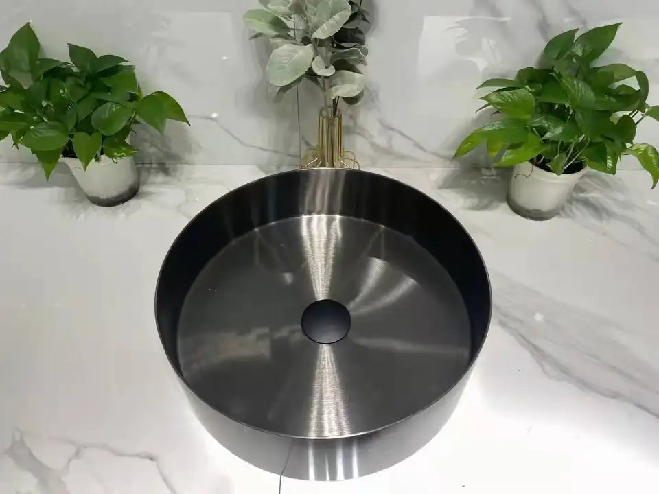 OPAL 400MM ROUND STAINLESS STEEL VESSEL BASIN - BRUSHED GUNMETAL