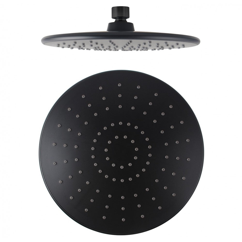BLACK ROUND RAINFALL SHOWER HEAD 230MM