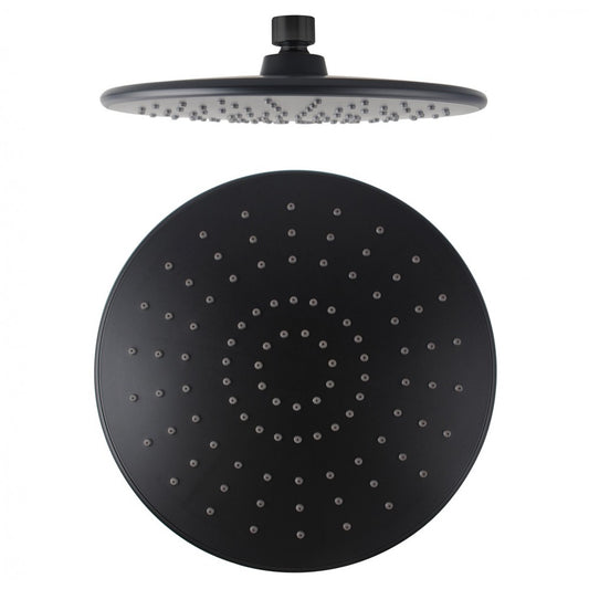 BLACK ROUND RAINFALL SHOWER HEAD 230MM
