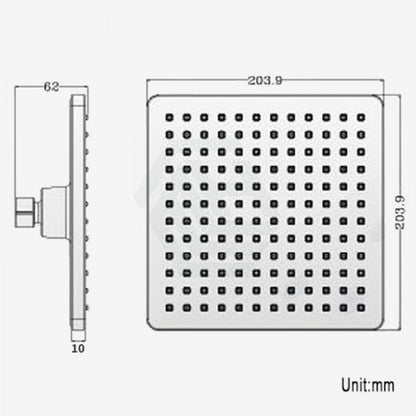 FUSION SQUARE ABS RAINFALL SHOWER HEAD 200mm - 2 COLOURS