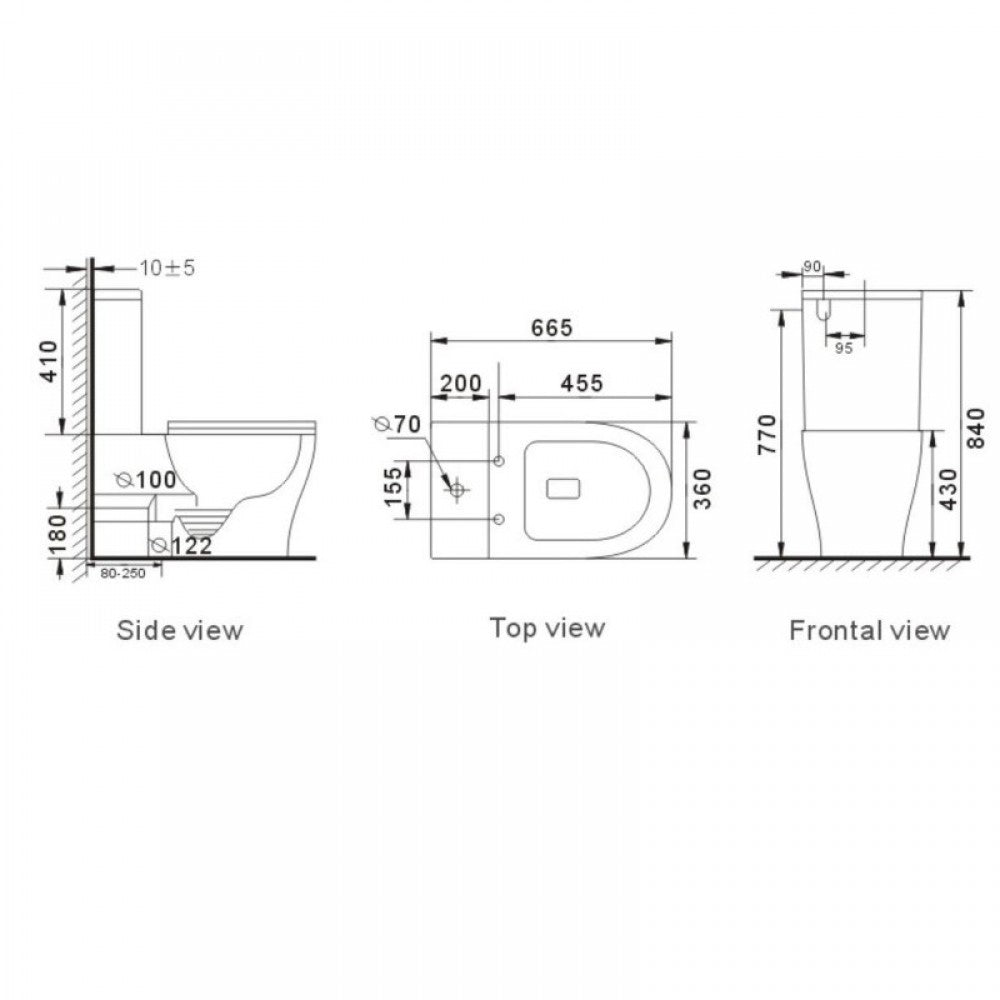 CODE OVERHEIGHT TORNADO BTW TOILET SUITE 665x360x840mm
