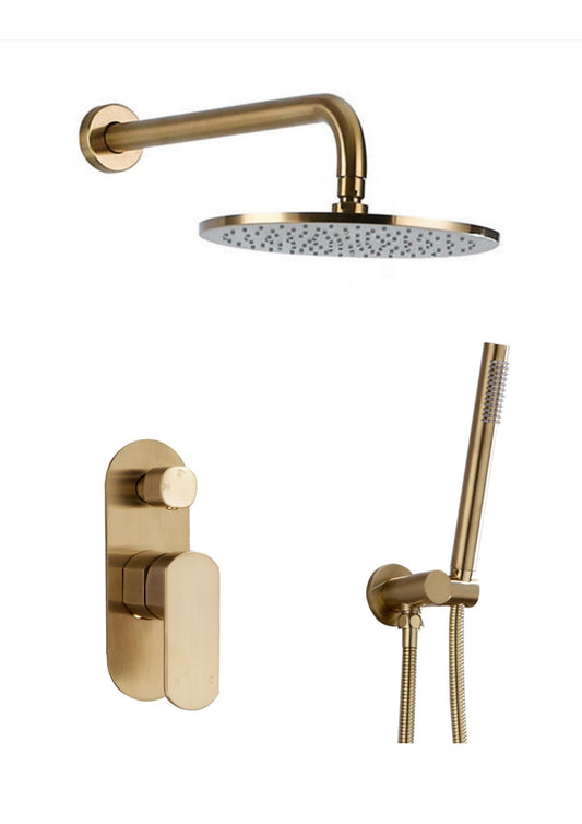 OPAL ROUND SOLID BRUSHED BRASS RAINFALL SHOWER SET