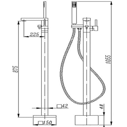 FUSION SQUARE FREESTANDING BATH FILLER & MIXER WITH HANDHELD SHOWER - 2 COLOURS - The Tile Collection™